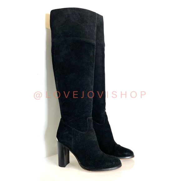 Feminine | Michael Kors Black Suede Knee High Block Heel Boots | Minimal Classic - Picture 2 of 8